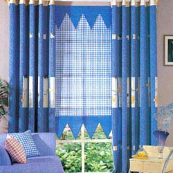 蓝色窗帘的三种组合方式